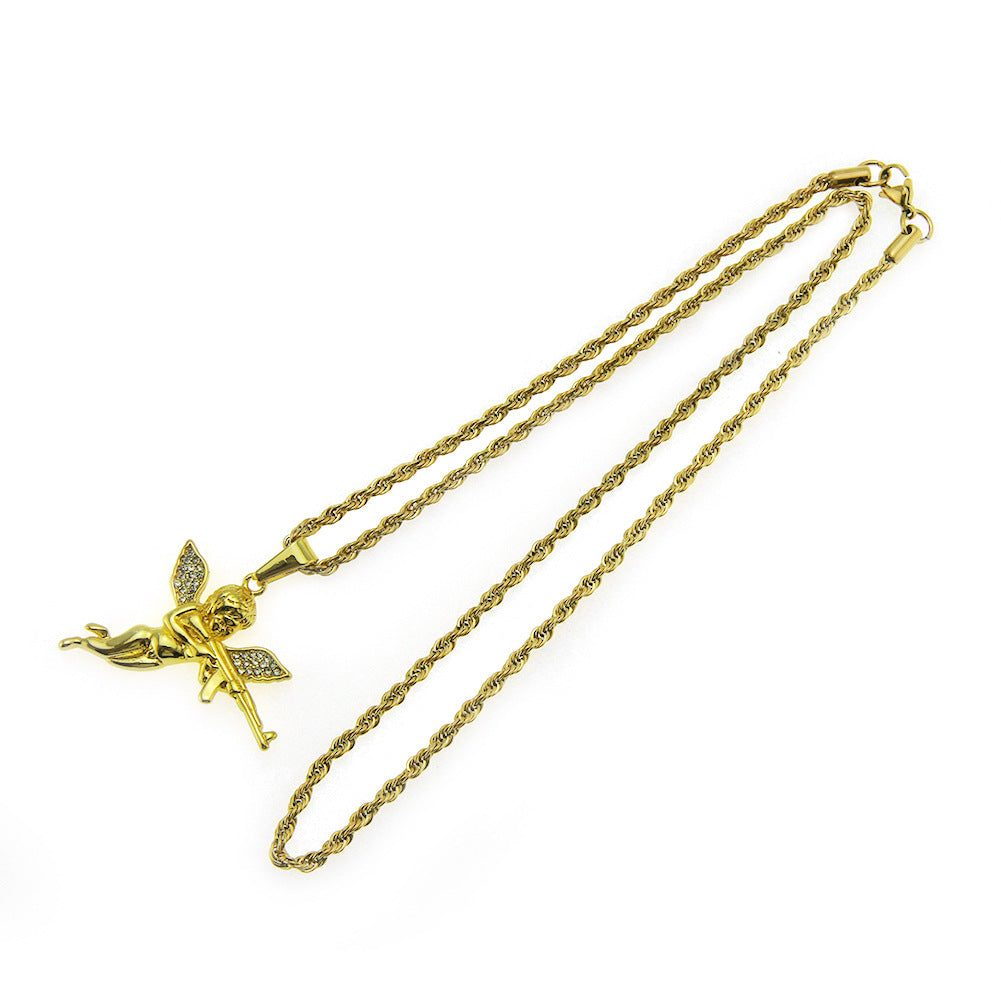 Revenge Angel Diamond Pendant Necklace Men's Angel Gun Accessories