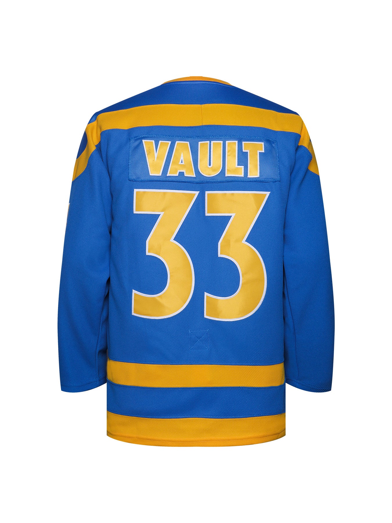 Fallout Vault Boy hockey jersey back view with Vault 33 lettering