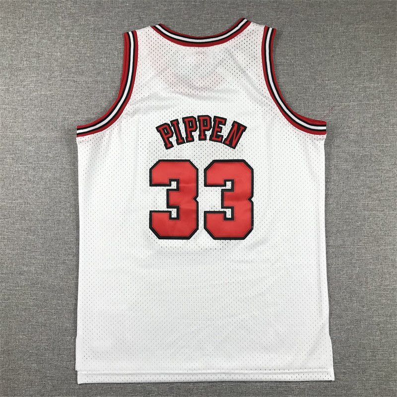Kids Youth Pipen Classic Bulls Throwback #33 Basketball Jersey White