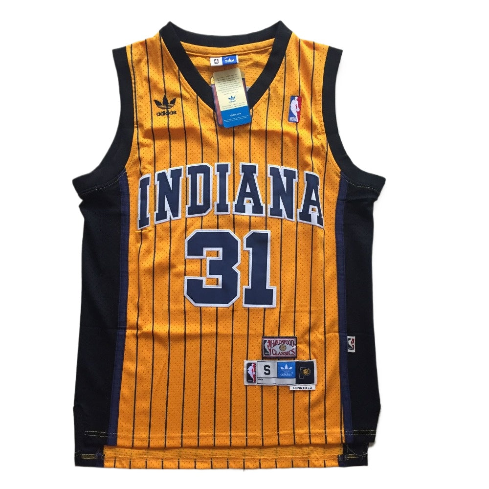 Reggie Miller #31 Vintage Indiana Pacers Jersey Yellow /White /Black Stripe