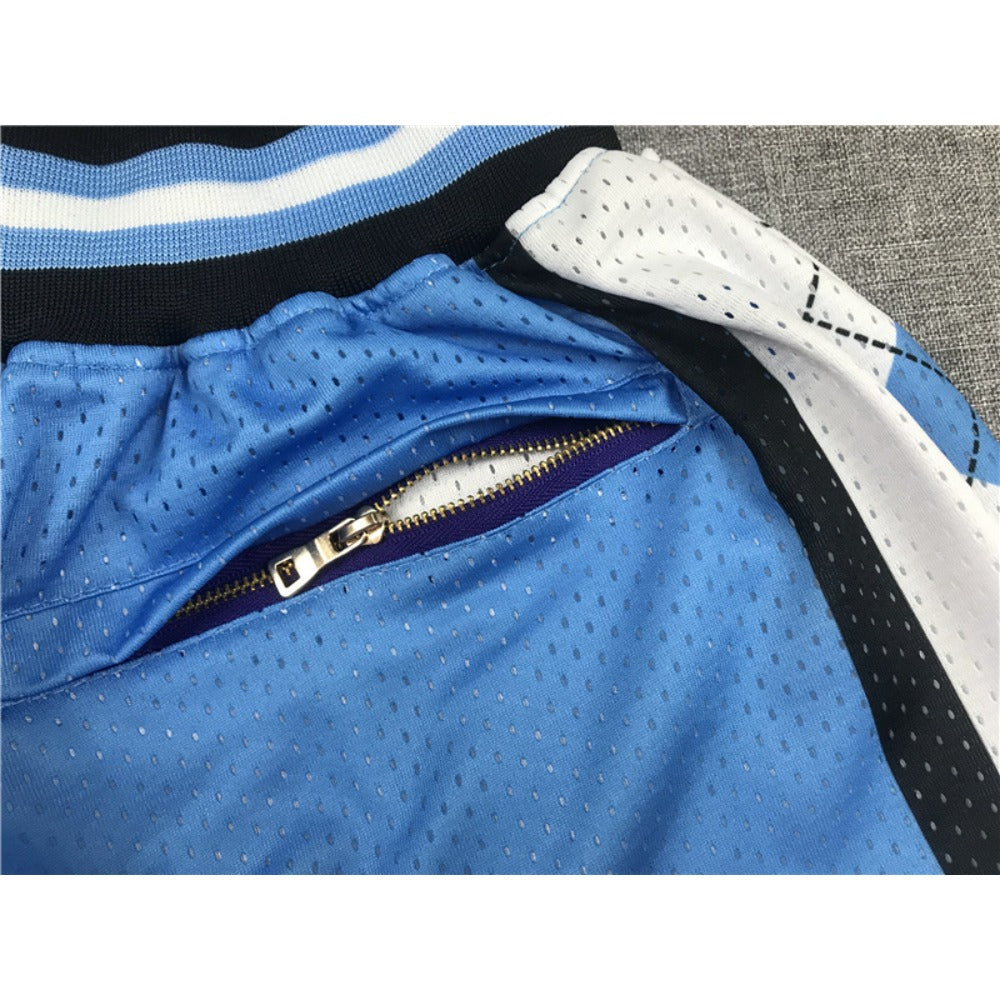 Throwback UNC Basketball Shorts Sports Pants with Zip Pockets
