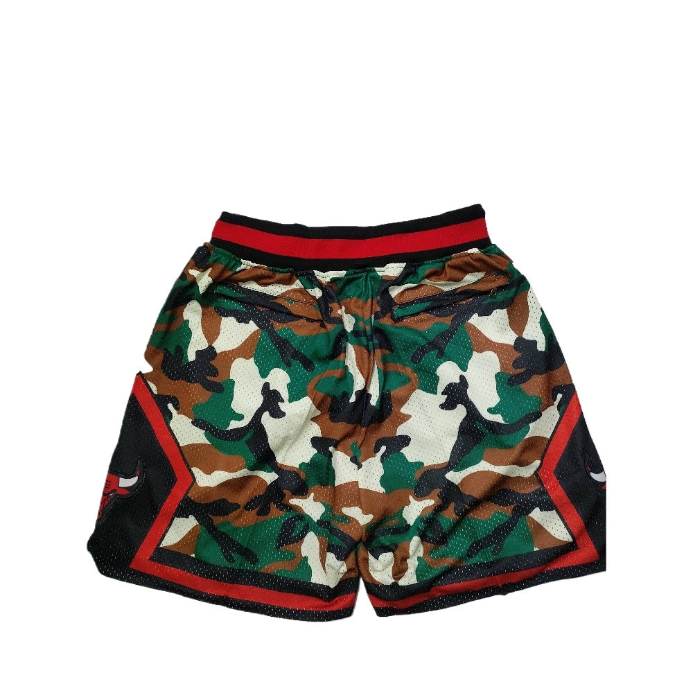 Throwback Bulls Basketball Shorts Sports Pants with Zip Pockets Camouflage Military Green