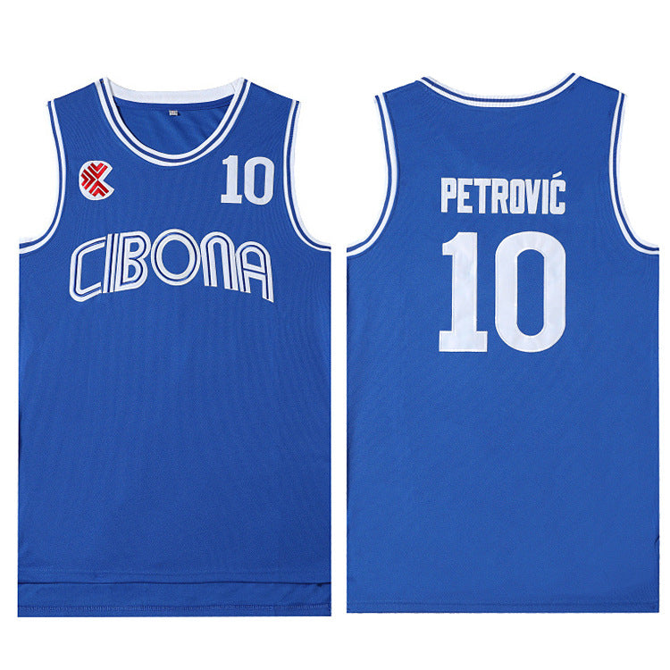 Retro Throwback Drazen Petrovic #10 Cibona Croatia Basketball Jersey Blue
