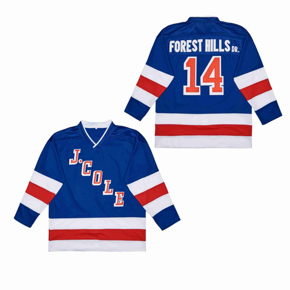 Custom J.Cole #14 Forest Hills Dr. Hockey Jersey Blue Color
