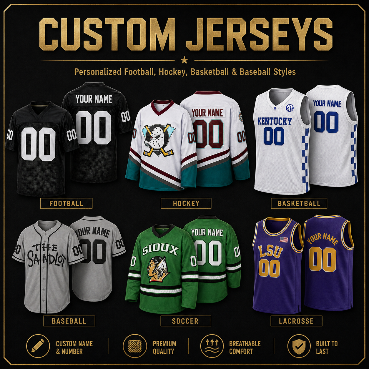 Custom Jerseys | Embroidered & Personalized | BuyMovieJerseys