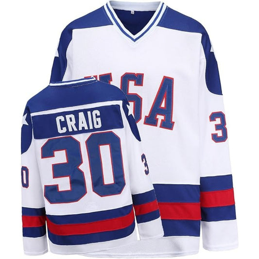 1980 USA Olympic "Miracle on Ice" Hockey Jersey – Jim Craig #30 (Blue & White)