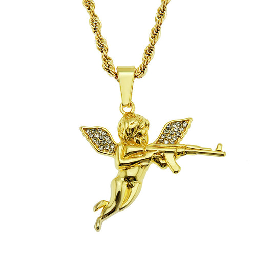 Revenge Angel Diamond Pendant Necklace Men's Angel Gun Accessories