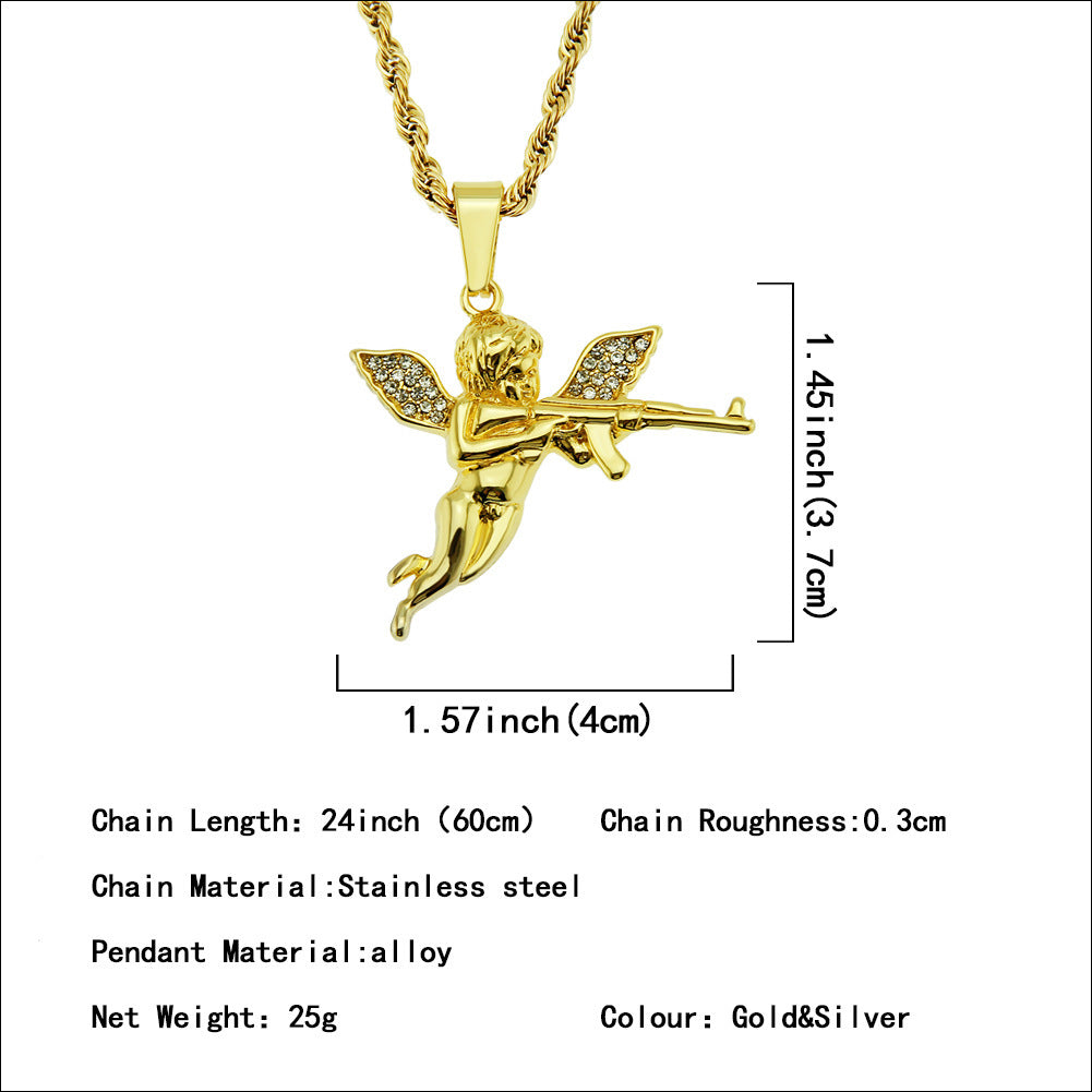 Revenge Angel Diamond Pendant Necklace Men's Angel Gun Accessories