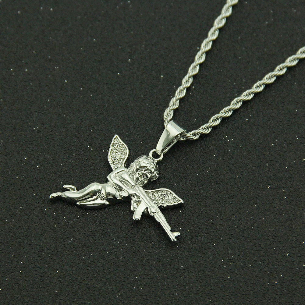 Revenge Angel Diamond Pendant Necklace Men's Angel Gun Accessories