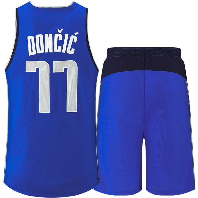 Retro Dallas Doncic #77 Breathable Basketball Jersey Pants Set Embroidery fit for Youth to Adult