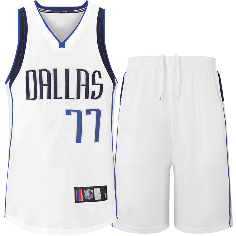 Retro Dallas Doncic #77 Breathable Basketball Jersey Pants Set Embroidery fit for Youth to Adult