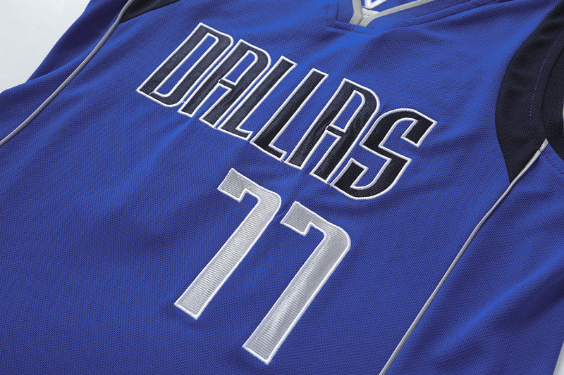 Retro Dallas Doncic #77 Breathable Basketball Jersey Pants Set Embroidery fit for Youth to Adult