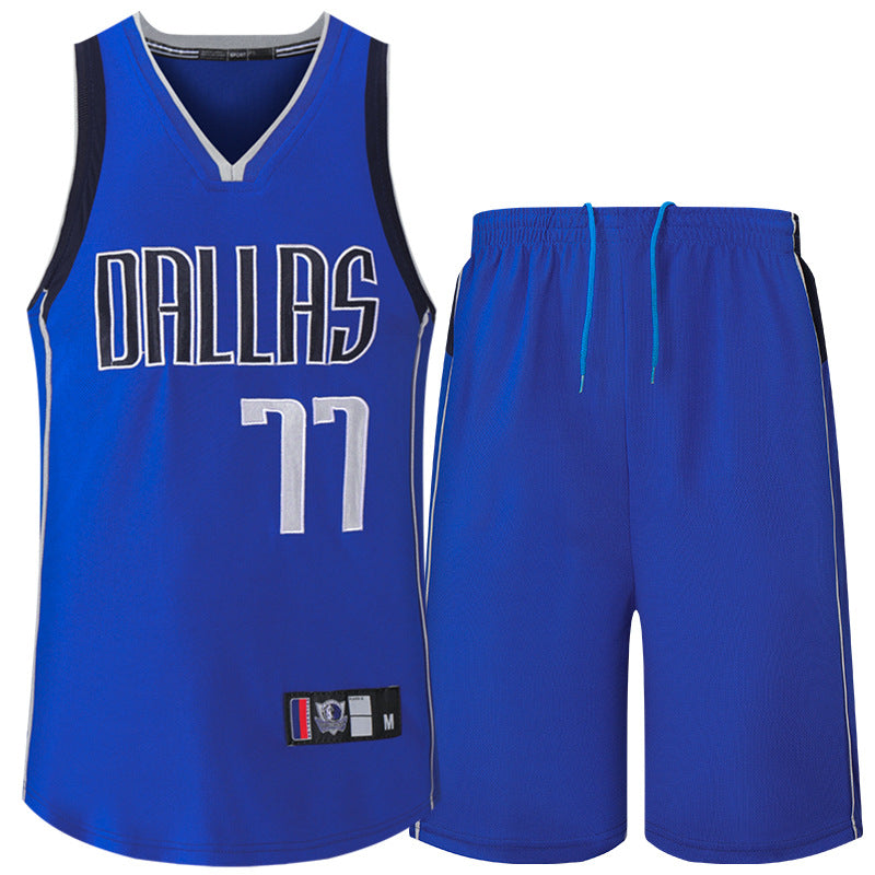 Retro Dallas Doncic #77 Breathable Basketball Jersey Pants Set Embroidery fit for Youth to Adult