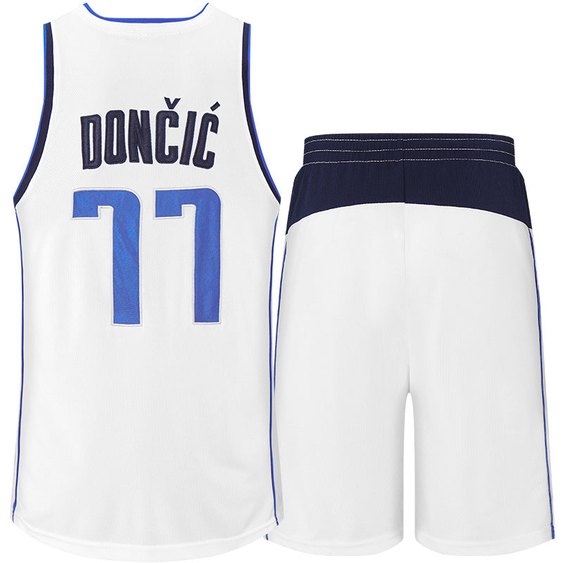 Retro Dallas Doncic #77 Breathable Basketball Jersey Pants Set Embroidery fit for Youth to Adult