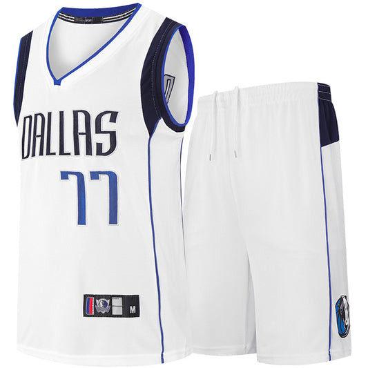 Retro Dallas Doncic #77 Breathable Basketball Jersey Pants Set Embroidery fit for Youth to Adult