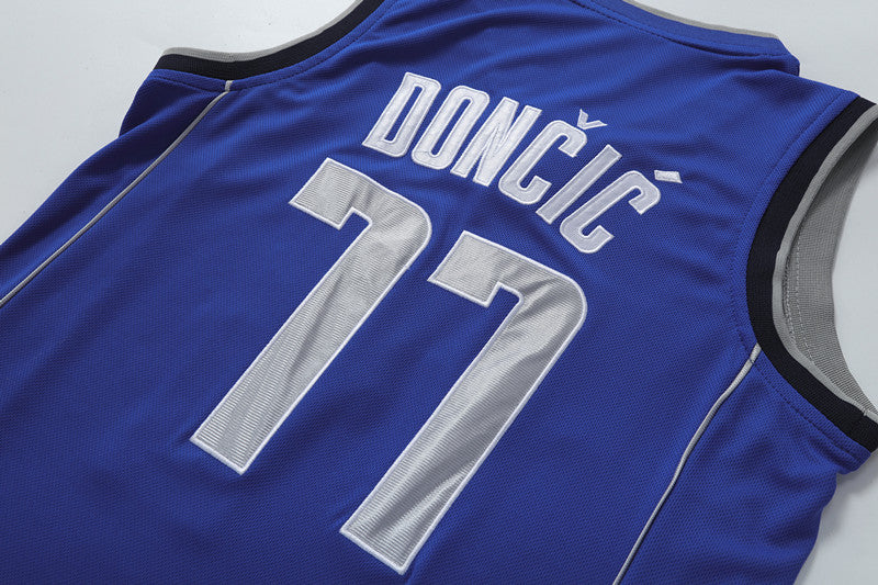 Retro Dallas Doncic #77 Breathable Basketball Jersey Pants Set Embroidery fit for Youth to Adult