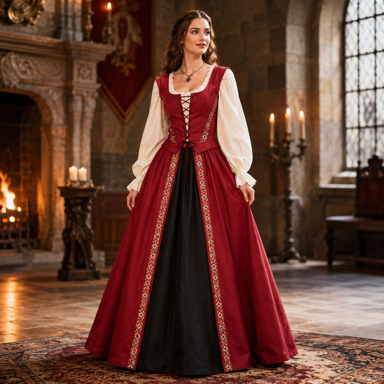 Women Victorian Medieval Maxi Dress Renaissance Halloween Costume S-5XL