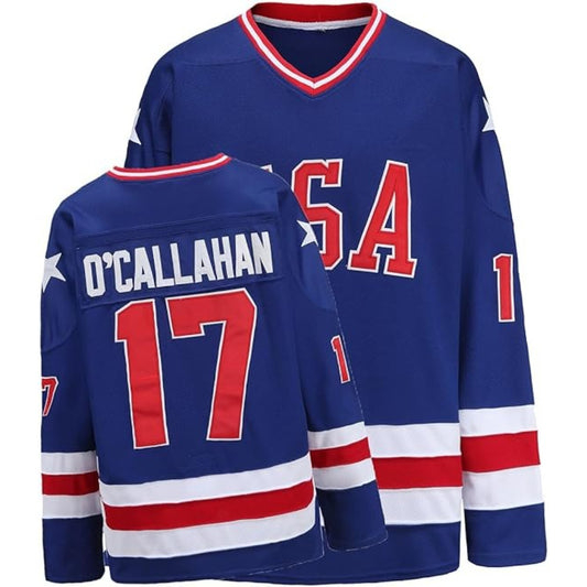 1980 USA Olympic Miracle on Ice Hockey Jersey Jack O’Callahan #17 Blue And White