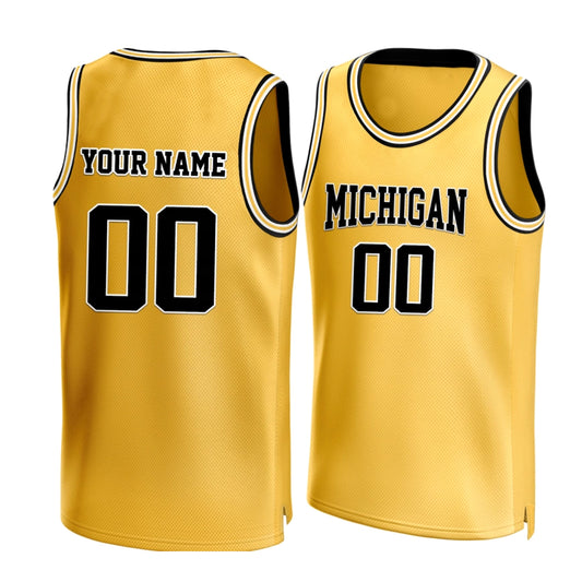 Custom Embroidered Retro Michigan State College Basketball Jersey Yellow