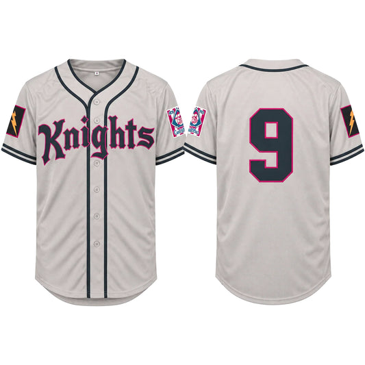 Roy Hobbs #9 The Natural New York Knights Baseball Jersey – Gray