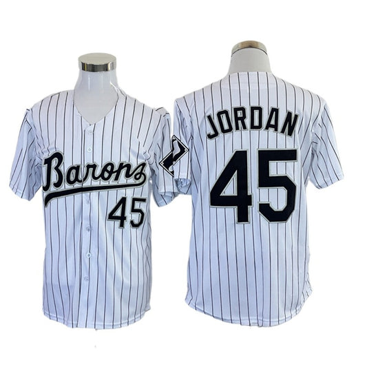 Michael Jordan Birmingham Barons #45 Button Down Baseball Jersey - White Stripe