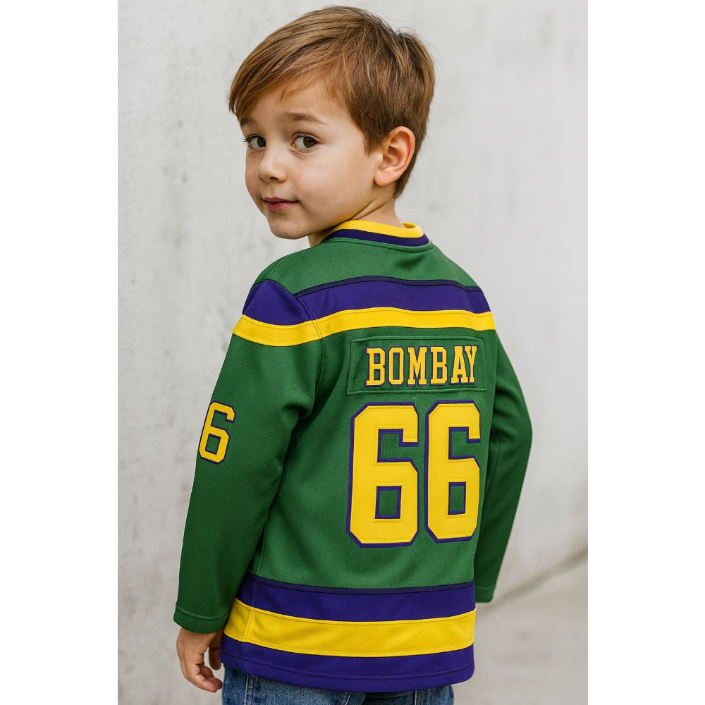 Youth The Mighty Ducks Movie Hockey Jersey #66 Coach Gordon Bombay Kids Size