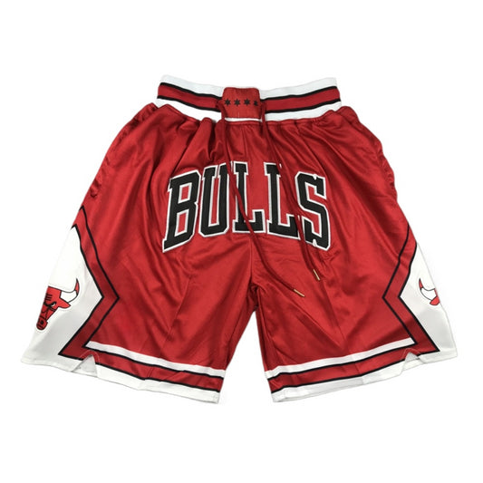 Throwback Bulls Basketball Shorts Sports Pants with Zip Pockets Red