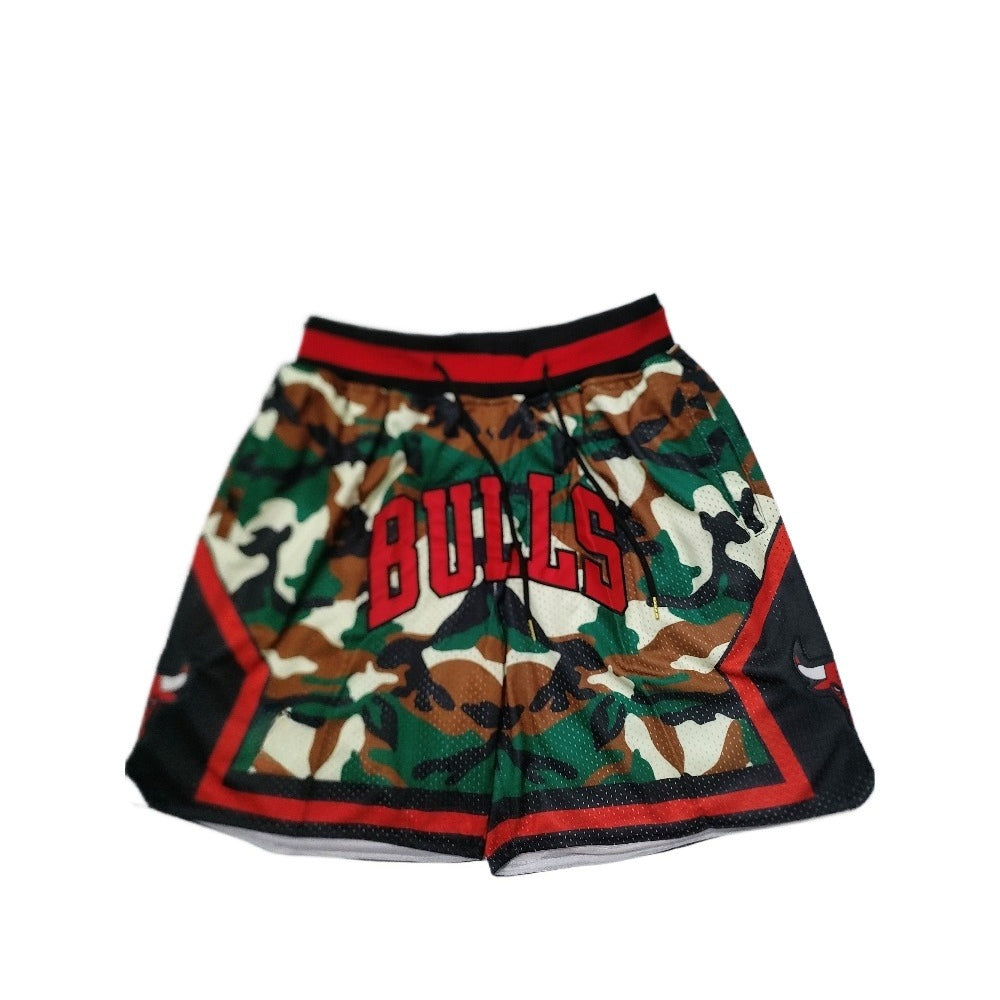 Throwback Bulls Basketball Shorts Sports Pants with Zip Pockets  Camouflage Military Green