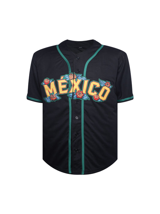 Mexico Black Baseball Jersey Button Up Mexican Heritage Jersey