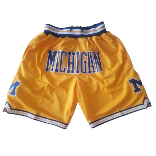 Throwback Classic Michigan Basketball Shorts Sports Pants with Zip Pockets Yellow