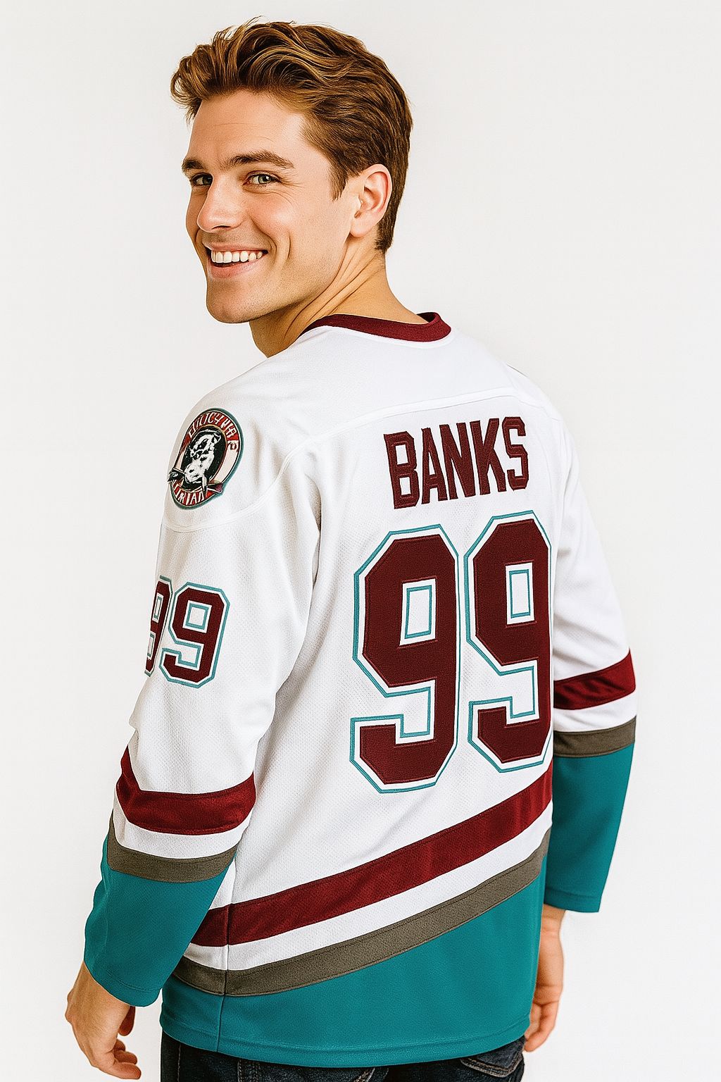 The Mighty Ducks Movie Hockey Jersey Adam Banks  # 99 Forward White Color