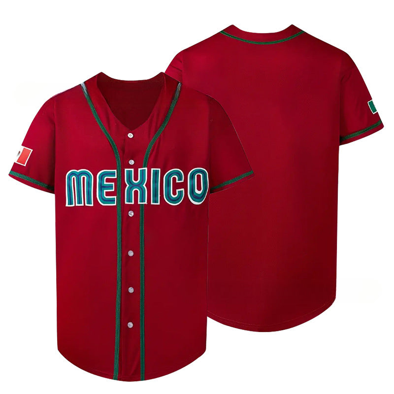 New Mexico Short-sleeved Outdoor Sports Embroidery V-neck Hem Button-down Baseball Jersey