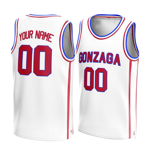 Custom Embroidered Retro Gonzaga Basketball Jersey Your Name Your Number White