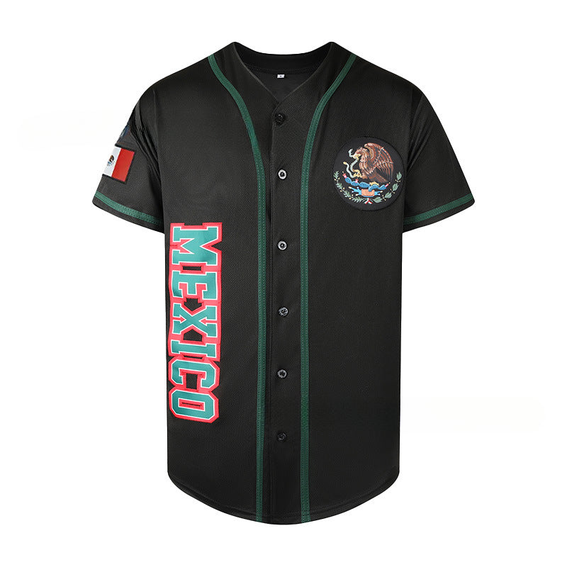 New Mexico Short-sleeved Outdoor Sports Embroidery V-neck Hem Button-down Baseball Jersey