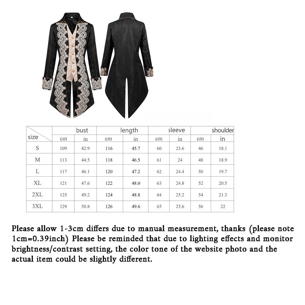Men's Steampunk Medieval Jacket Gothic Victorian Tailcoat Era Frock Jacket Uniform