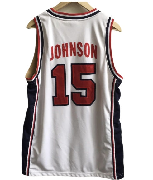 Johnson #15 USA Dream Team Basketball Jersey Darkblue and White 2 Pcs
