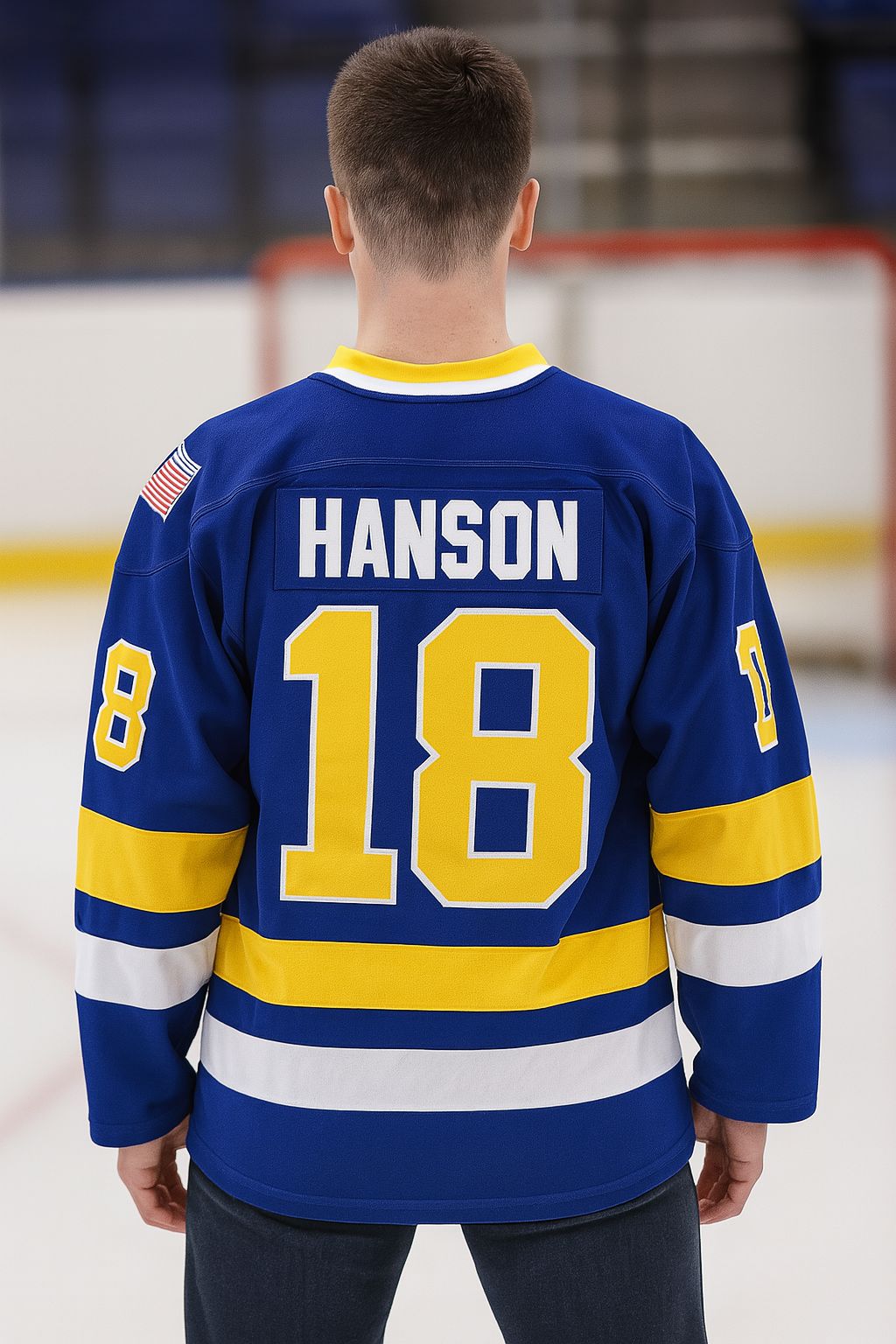 Slapshot – Jeff Hanson #18 Charlestown Chiefs Hockey Jersey (Blue & White)
