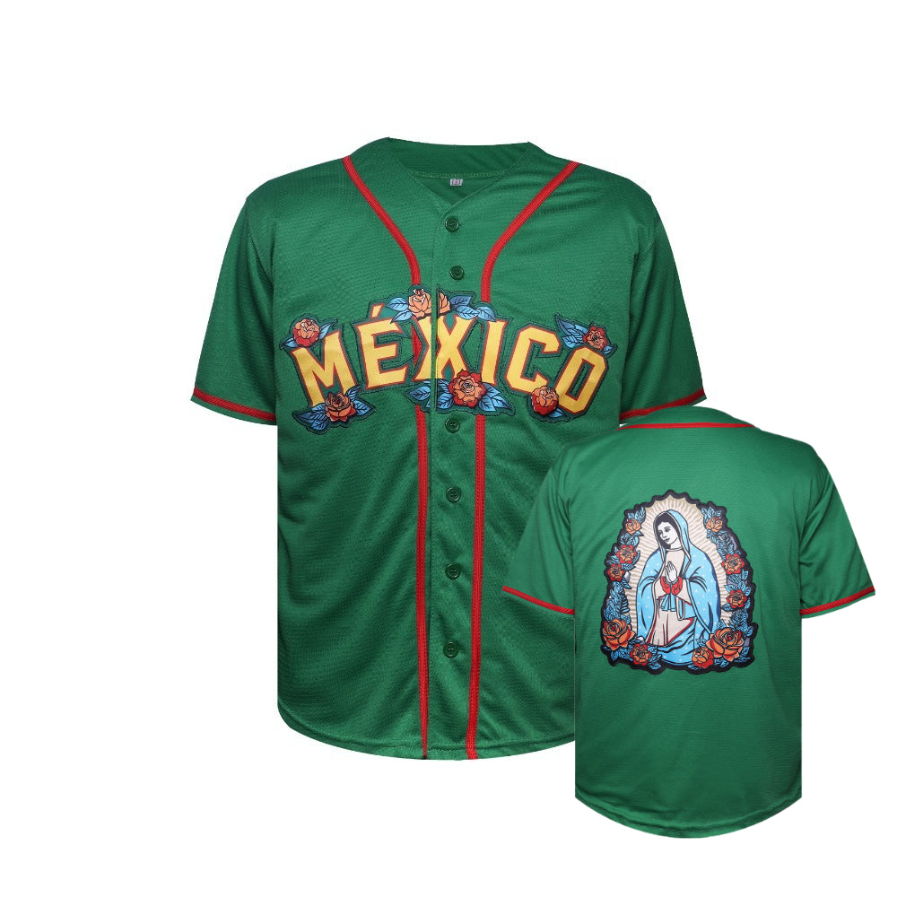 Mexico Green Baseball Jersey Button Up Mexican Heritage Jersey