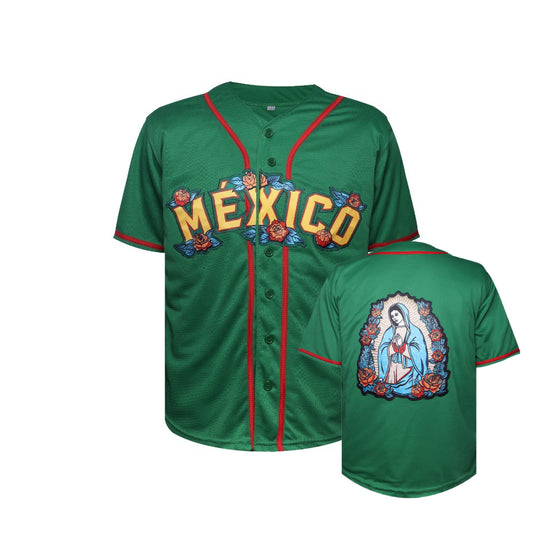 Mexico Green Baseball Jersey Button Up Mexican Heritage Jersey