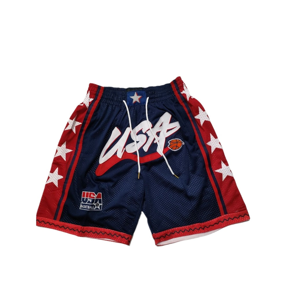 Throwback USA Dream Basketball Shorts Sports Pants with Zip Pockets
