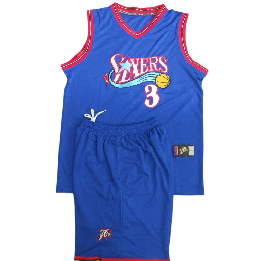 Iverson #3 Retro 76ers Breathable Basketball Jersey Pants Set Embroidery Youth Size- Adult Size