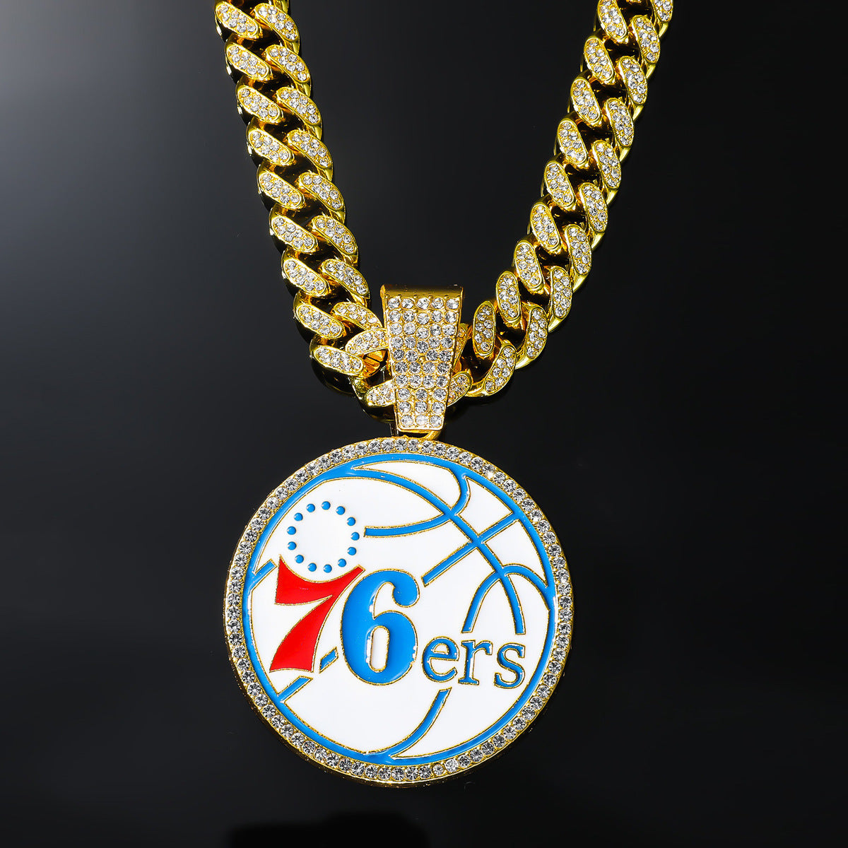 Iced Out 76ers Basketball Pendant Necklace | Cuban Chain