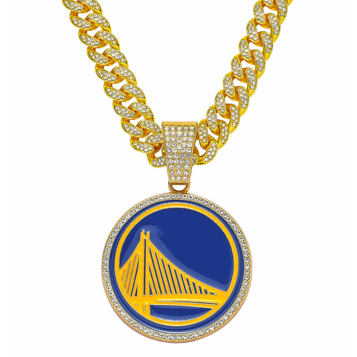 Warriors Basketball Pendant Necklace | Iced Out Cuban Chain