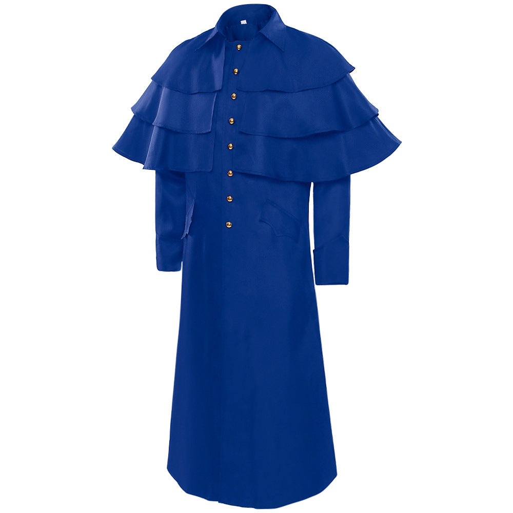 Retro Medieval Priest Uniform Layered Stand-up Collar Button Vintage God Father Costume