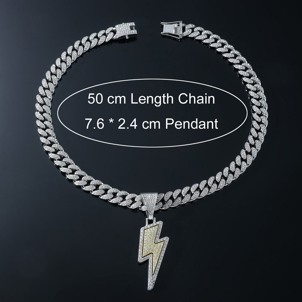 Hip-hop Wind Alloy Full Diamond Necklace Lightning Diamond Pendant Cuban Chain Necklace