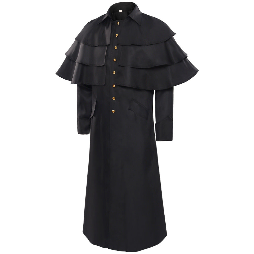 Retro Medieval Priest Uniform Layered Stand-up Collar Button Vintage God Father Costume