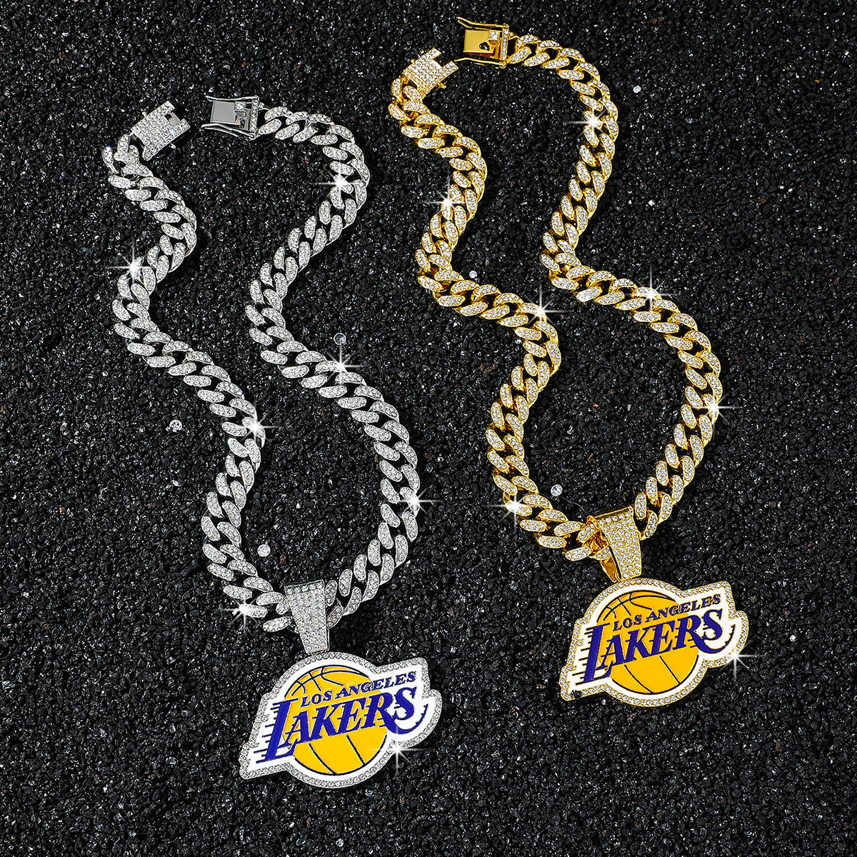 Iced Out Los Angeles Basketball Pendant Necklace – Cuban Chain