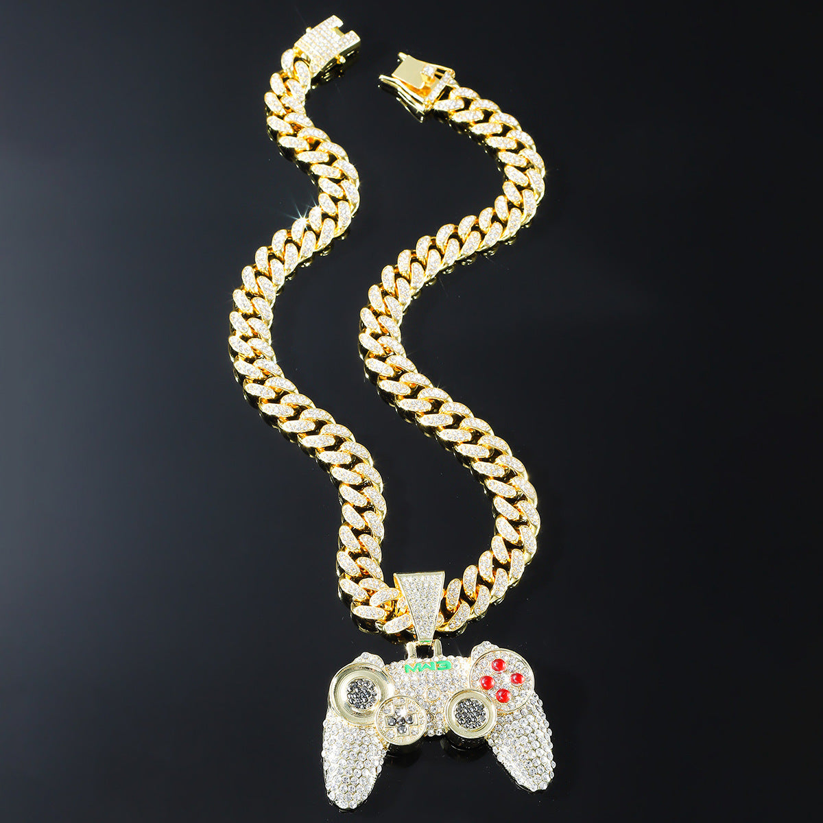 Hip hop Alloy Full Diamond Game Machine Pendant Cuban Chain Necklace, Nightclub Personality Dance Decorative