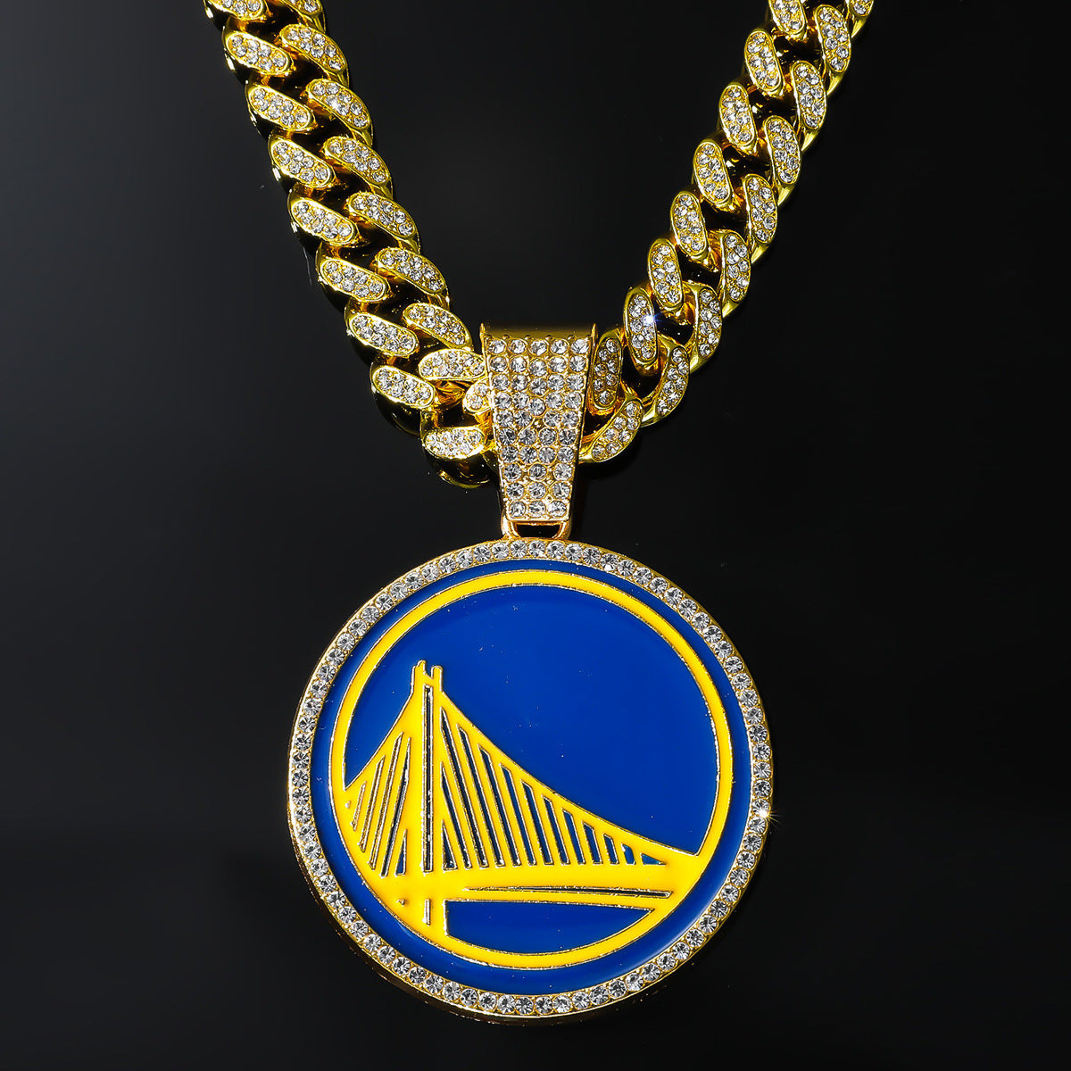 Warriors Basketball Pendant Necklace | Iced Out Cuban Chain