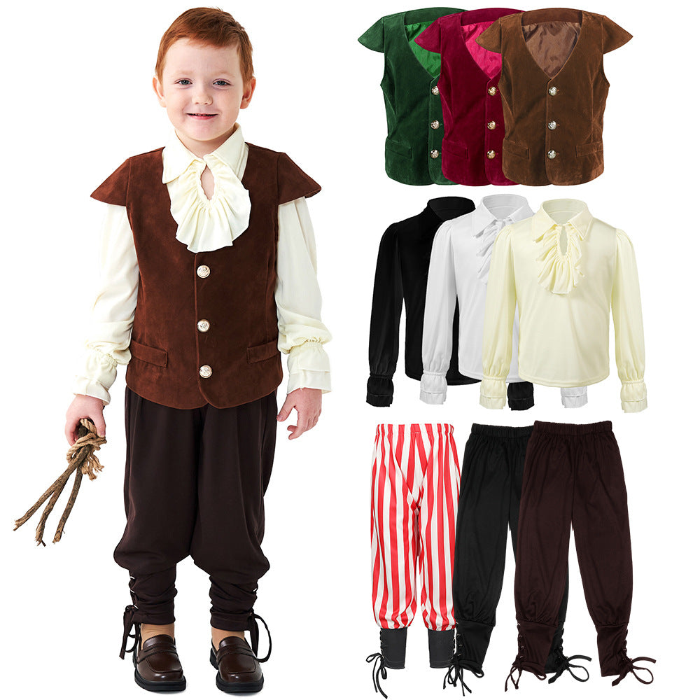 Kids Vampire Renaissance Victorian Ruffle Medieval Halloween Costume Pirate Knight